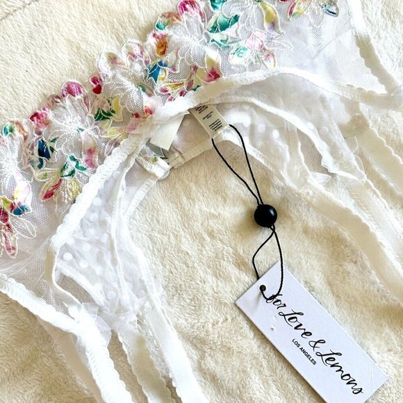 NWT For Love & Lemons White with Rainbow Floral Garter Belt - Extra Small - Picture 3 of 6